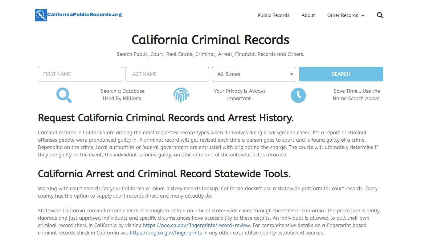 California Criminal Records: CaliforniaPublicRecords.org